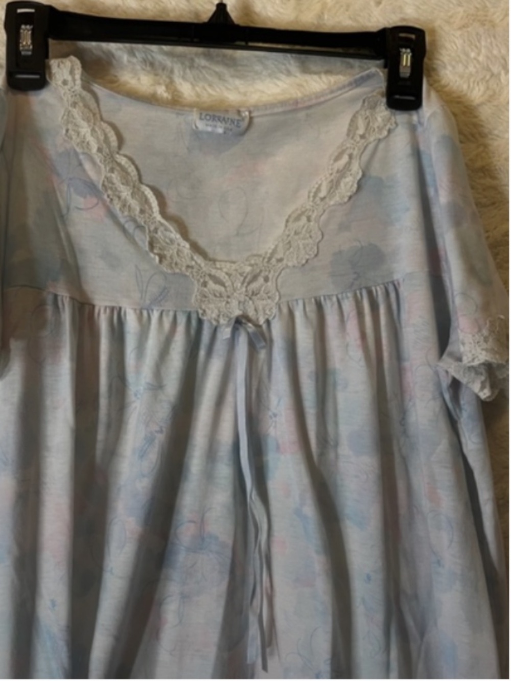 Vintage 80's LORRAINE White Blue Floral Lace Trim Nightgown USA Size Medium Gran - Picture 4 of 7